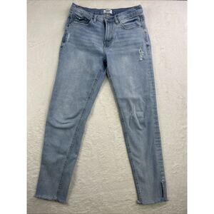 Kensie Vintage Luxe Jeans Women Size 6/28 Light Blue Distressed Frayed Hem Split